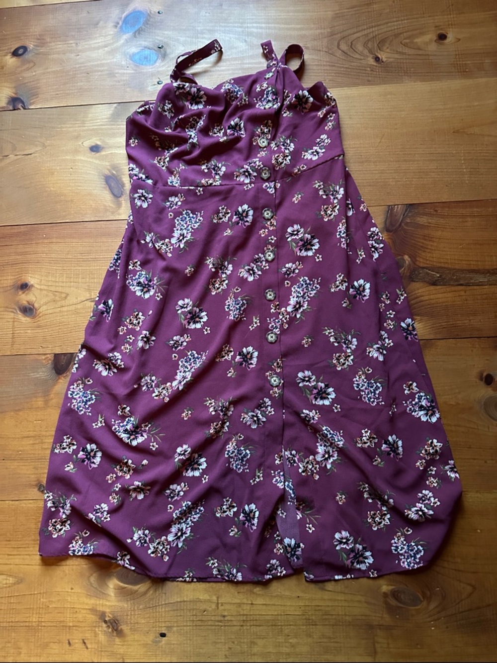 Xhilaration Burgundy Floral Button-Front Sundress